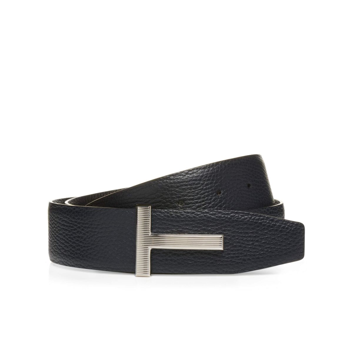 Cinturones Tom Ford Cuero Palladium T Ridge Hombre Azul Marino Negros | 27QMCNJAX