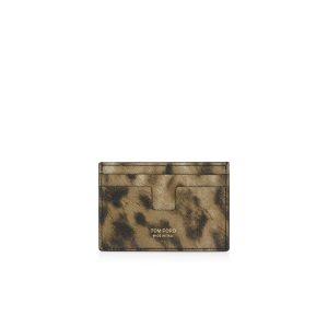 Carteras Pequeñas Tom Ford Distressed Leopard Print Classic Cardholder Hombre Leopardo | 36GXYWVSM