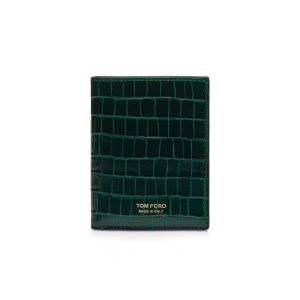 Carteras Pequeñas Tom Ford Glossy Printed Croc Folding Cardholder Hombre Verde Oliva | 29RHZVDAL