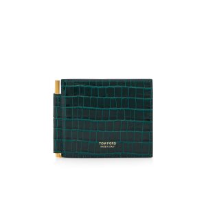 Carteras Pequeñas Tom Ford Glossy Printed Croc Money Clip Wallet Hombre Verde Oliva | 82ZHGISJB