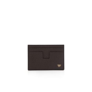 Carteras Pequeñas Tom Ford Small Grain Cuero Money Clip Cardholder Hombre Marrom | 56EHJKIVA