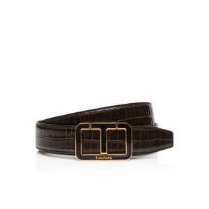 Cinturones Tom Ford Glossy Printed Croc Enamel Scored T Hombre Chocolate | 10LIGQNDT